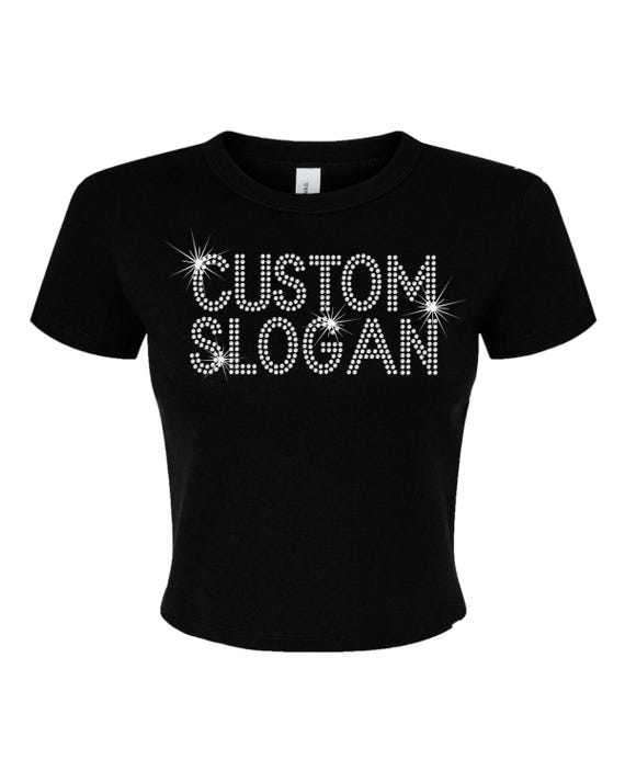 Custom Rhinestone Crop Top Baby Tee Customizable Rhinestones Bling Crystal Y2K 2000s Personalized Slogan Sparkly Tank Top,  Custom Design