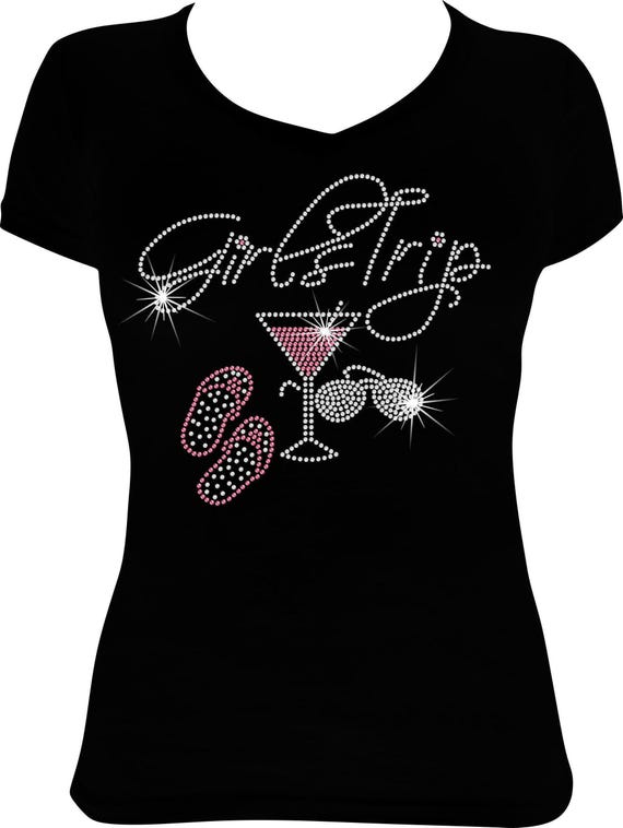 Girls Trip Martini Flip Flops Rhinestone Shirt, Rhinestone Shirts for Women, Girls Getaway Shirts, Girls Trip Shirts, Girls Trip tshirt