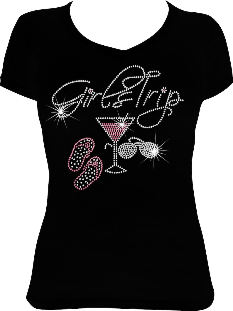 Girls Trip Martini Flip Flops Rhinestone Shirt, Rhinestone Shirts for Women, Girls Getaway Shirts, Girls Trip Shirts, Girls Trip tshirt image 1
