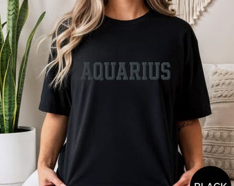 BLACK Aqauarius Puff Print Sweatshirt | Zodiac Birthday T-Shirt | Custom Horoscope Hoodie for Astrology Lovers