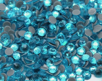 Aqua Blue Hot Fix 3mm 4mm 5mm Rhinestones, Iron-On Glass Rhinestones, Hot Fix Crystals, Bling Rhinestones, Hotfix Bulk Bling Rhinestones