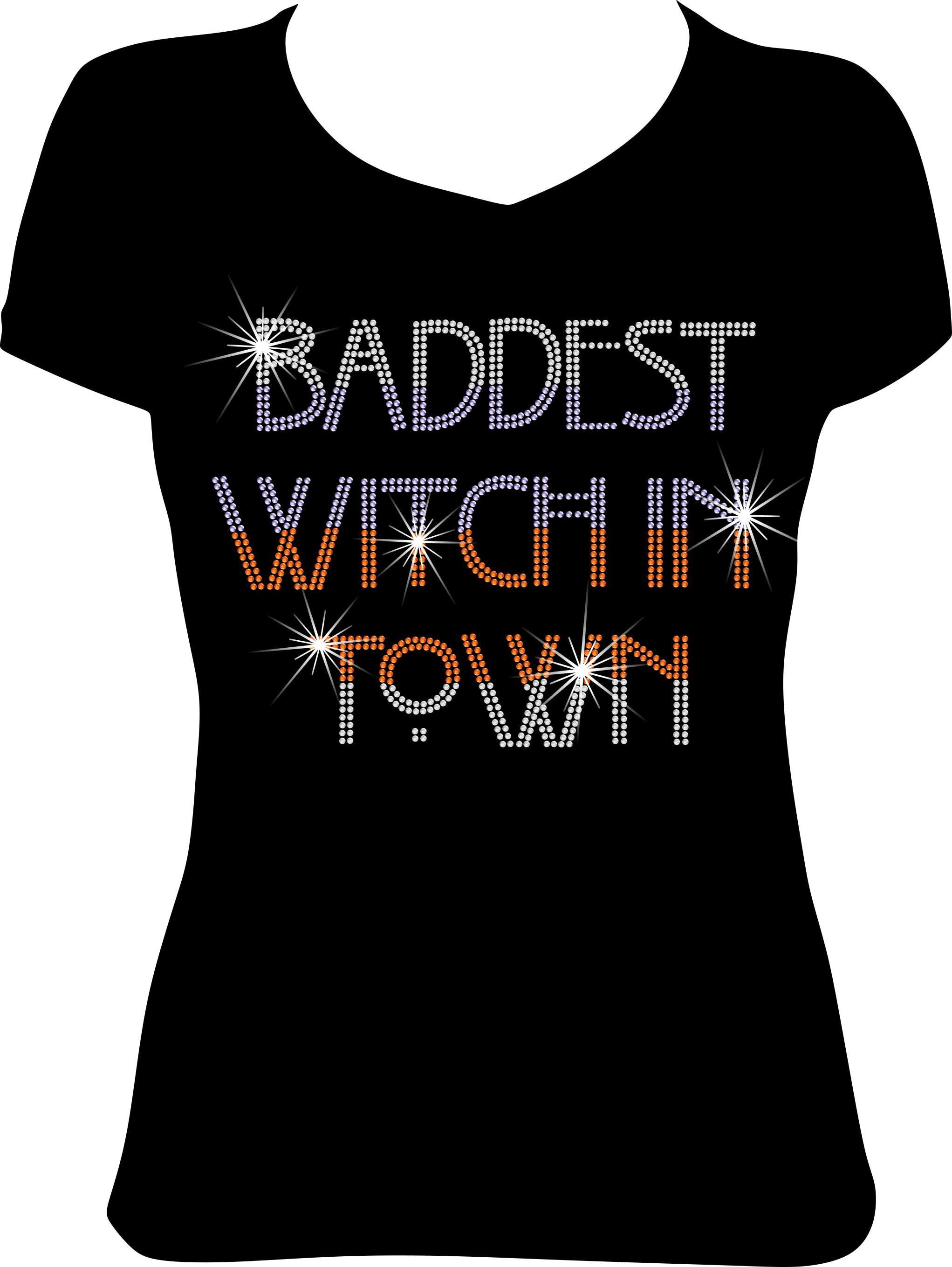 baddest witch rhinestone Halloween shirt bling halloween witch tee, witch shirt women rhinestone witch shirt for halloween bling witch tee