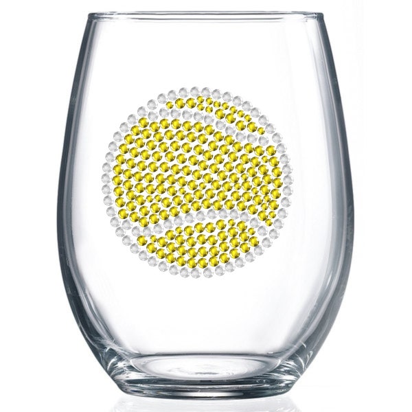 Tennis Ball Rhinestone Stemless Wine Glass, Rhinestone Wine Glass, Stemless Rhinestone Wine Glass