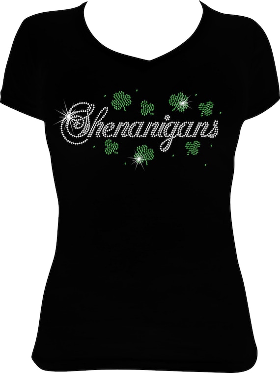 NEW! Shenanigans Clover Bling Shirt, St. Paddys Day Rhinestone Shirt, Bling Shirt St. Patrick’s Day, Rhinestone Shirt St. Patrick’s Day