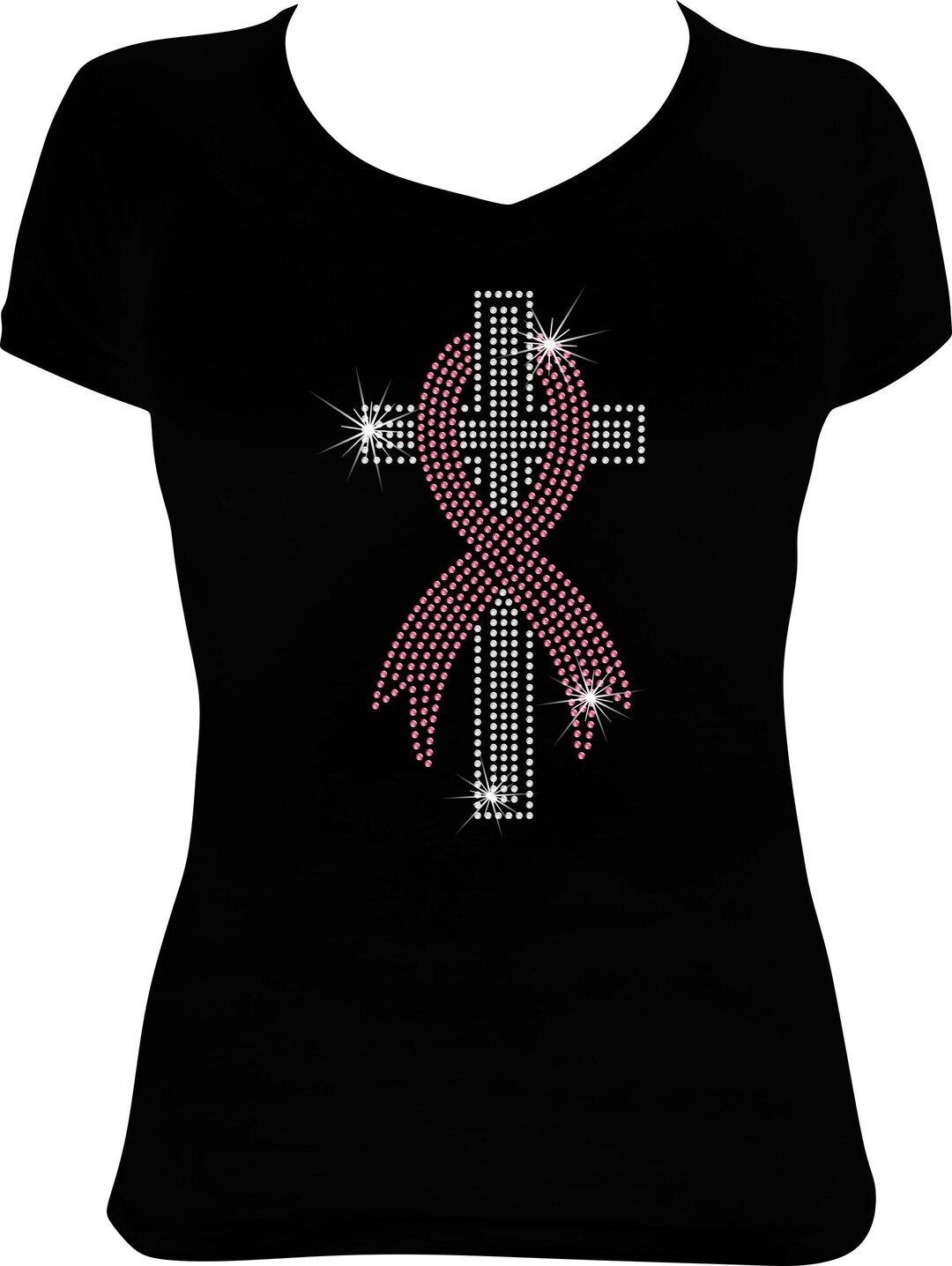Cross With Ribbon Cancer Bling Shirt, Cancer Bling Shirt, Bling Shirt ...