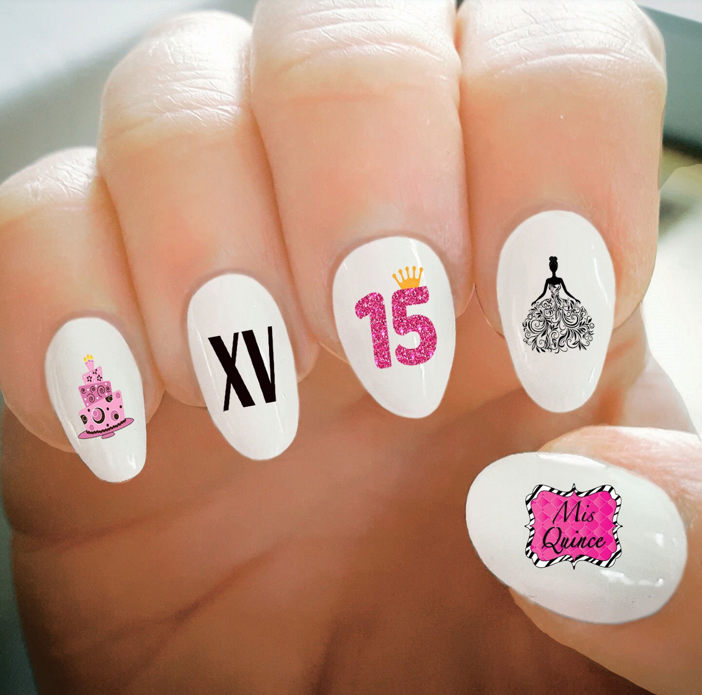Nail Decals Quince Nail Decals Quinceanera Happy Birthday Etsy