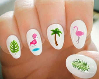 Nail Decals, Tropical Flamingo Decals, Palm Tree, Water Transfer Nail Decals, Nail Tattoo, Fashionable Nail Art, Custom Nail Decals