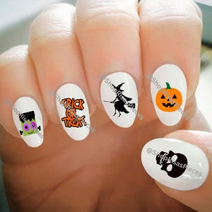 Nail Decals, Halloween Nail Decals, Skull, Pumpkin, Water Transfer Nail Decals, Nail Tattoo, Fashionable Nail Art, Custom Nail Decals