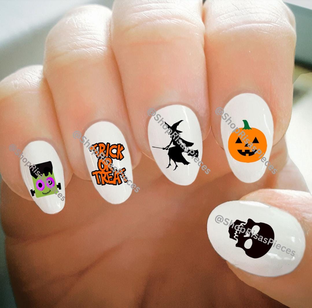 Stickers Nail Art Halloween - Motifs Citrouille, Sorcière, Arbre - Pour Décoration Ongles - Neuf