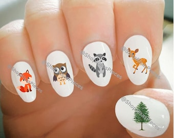 Woodland Animal Nail Decals: Fox, Owl, Deer (Water Transfer)