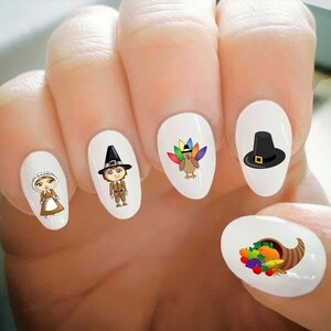 Nail Decals, Thanksgiving Nail Decals, Pilgrim, Turkey, Water Transfer ...