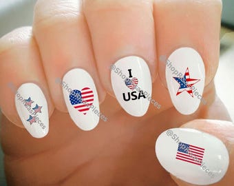 Patriotic Nail Decals: USA Flag, 4th of July Nail Art
