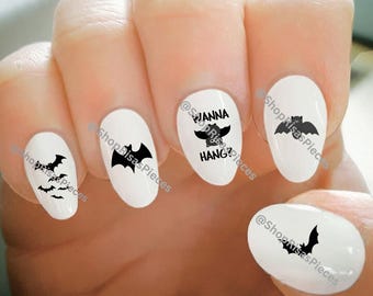 Bat Nail Decals: Halloween Water Transfer Nail Art