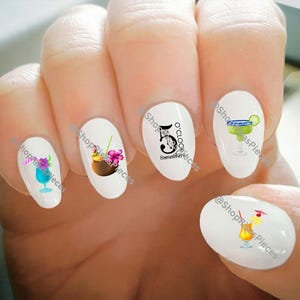 Nail Decals, Tropical Drink Decals, Margarita, Coconut, Water Transfer Nail Decals, Nail Tattoo, Fashionable Nail Art, Custom Nail Decals