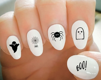 Nail Decals, Halloween Nail Decals, Ghost, Spider, B00, Water Transfer Nail Decals, Nail Tattoo, Fashionable Nail Art, Custom Nail Decals