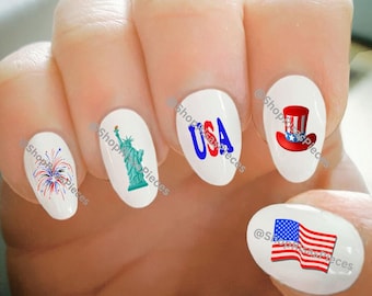 Patriotic Nail Decals: USA Flag, 4th of July Nail Art