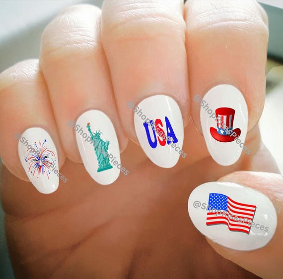 Patriotic Nail Decals: USA Flag, 4th of July Nail Art