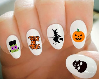 Nail Decals, Halloween Nail Decals, Skull, Pumpkin, Water Transfer Nail Decals, Nail Tattoo, Fashionable Nail Art, Custom Nail Decals