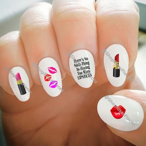 Nail Decals, Lipstick Nail Decals, Lips, Makeup, Water Transfer Nail Decals, Nail Tattoo, Fashionable Nail Art, Custom Nail Decals