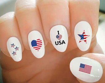 Nail Decals, Patriotic Decals, USA, 4th of July, Flag Day, Water Transfer Nail Decals, Nail Tattoo, Fashionable Nail Art, Custom Nail Decals