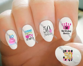 50th Birthday Nail Decals: Water Transfer Nail Art