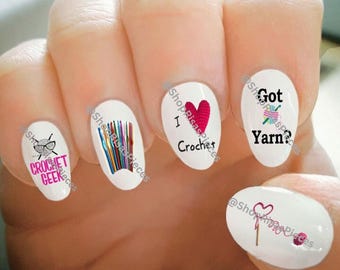 Calcomanías para uñas, Calcomanías de crochet, Hilo, Crochet, Calcomanías de transferencia al agua, Tatuajes de uñas, Arte de uñas moderno, Calcomanías personalizadas