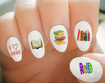 Nail Decals, Books and Reading Nail Decals, Library, Water Transfer Nail Decals, Nail Tattoo, Fashionable Nail Art