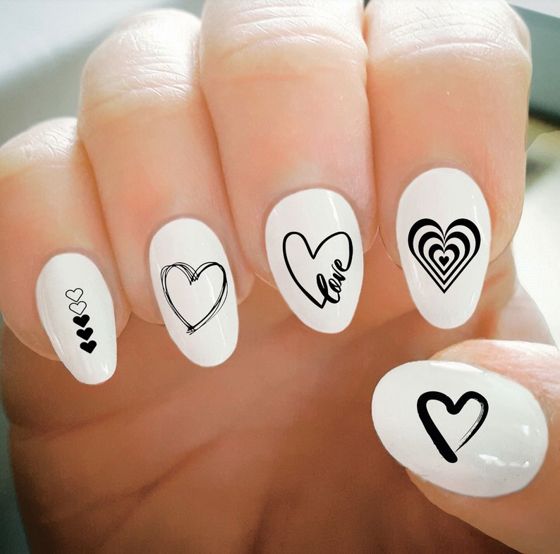Nail Decals Heart Nail Decals Love Valentine's Day Etsy