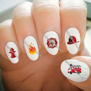 Nail Decals, Firefighter Decals, Fire Truck, Water Transfer Nail Decals,Nail Tattoo,Fashionable Nail Art,Custom Nail Decals