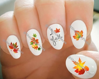 Fall Leaves Nail Decals: Autumn Water Transfer Nail Art