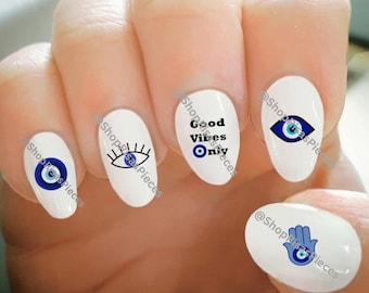 Evil Eye Nail Decals: Hamsa, Good Vibes, Protection (Water Transfer)