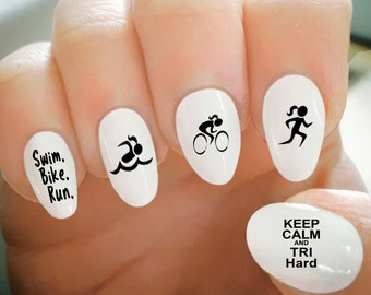 Nail Decals, Triathlon Nail Decals, Swim, Bike, Run, Water Transfer Nail Decals, Nail Tattoo, Fashionable Nail Art, Custom Nail Decals