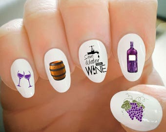 Nail Decals, Wine Themed Nail Decals, Water Transfer Nail Decals, Nail Tattoo, Fashionable Nail Art, Custom Nail Decals