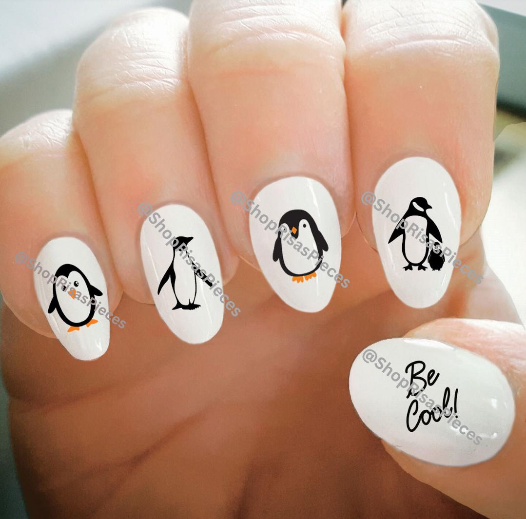 Nail Decals, Penguin Nail Decals, Winter, Water Transfer Nail Decals, Nail Tattoo, Fashionable Nail Art, Custom Nail Decals