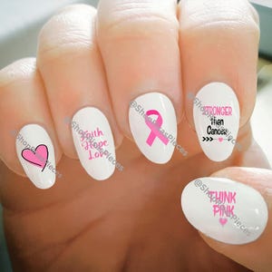 Pink Ribbon Nail Decals, Water Transfer Nail Decals, Nail Tattoo, Fashionable Nail Art, Custom Nail Decals