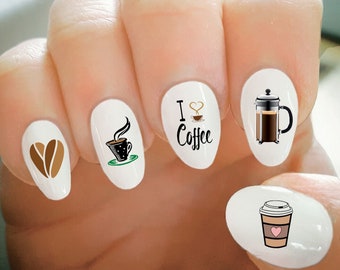 Nail Decals, Coffee Themed Decals, Water Transfer Nail Decals, Nail Tattoo, Fashionable Nail Art, Custom Nail Decals