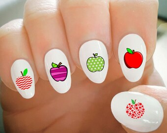 Nail Decals, Apple Nail Decals, Apple Picking, School, Teacher, Water Transfer Nail Decals, Nail Tattoo, Nail Art, Custom Nail Decals