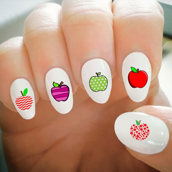 Nail Decals, Apple Nail Decals, Apple Picking, School, Teacher, Water Transfer Nail Decals, Nail Tattoo, Nail Art, Custom Nail Decals