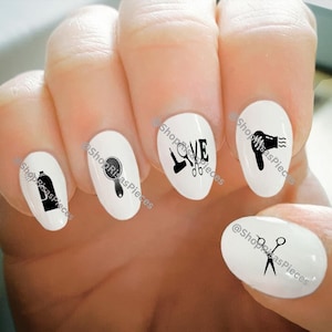 Nail Decals, Hair Dresser Nail Decals, Hair Stylist, Scissor, Blow Dryer, Water Transfer Nail Decals, Nail Tattoo, Fashionable Nail Art
