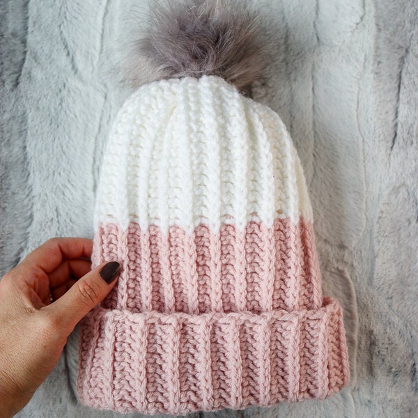 Modern PomPom Hat / Crochet Pattern / Modern Crochet / Modern Crochet Hat / Faux Knit Hat