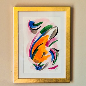 Original painting, &#39;All the Pretty (study) #1&#39; - Acrylic on Paper, 6 x 8 inches, including Gold Wood Frame, Abstract Art, Interior Design