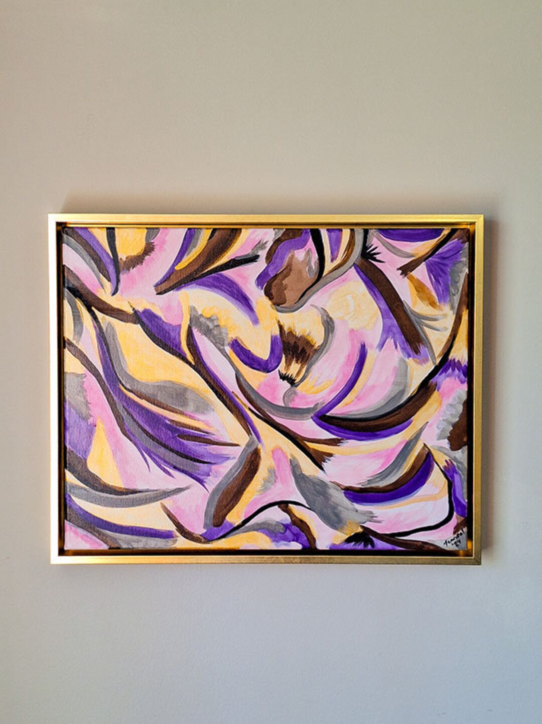 Original Abstract Acrylic Painting, 'wisps Risk', Gold Frame, 20x16 - Etsy