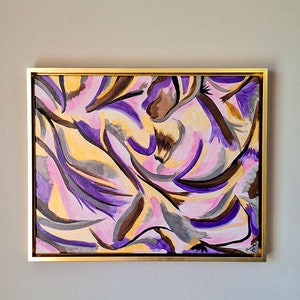 Original painting, &#39;Wisps Risk&#39; - Acrylic on Canvas, 20 x 16 inches, including Gold Wood Frame, Abstract Art, Interior Design