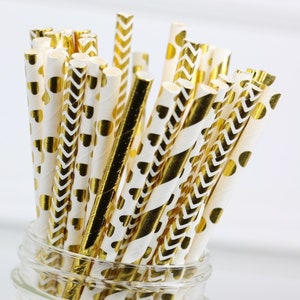 Gold Paper Straws, Birthday Party Decorations image 1