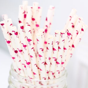 Pink Flamingo Paper Straws, Tropical Birthday Party Decorations