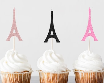 Eiffel Tower Cupcake Toppers, Paris Birthday Party, Bridal Shower Decorations