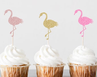 Flamingo Cupcake Toppers, Tropical Birthday Party, Bridal Shower Decorations