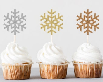 Snowflake Cupcake Toppers, Winter Baby Shower, Winter First Birthday, Holiday Cupcake Toppers