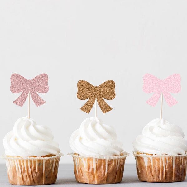 Bow Cupcake Toppers, Girl Baby Shower, Birthday Party Decorations