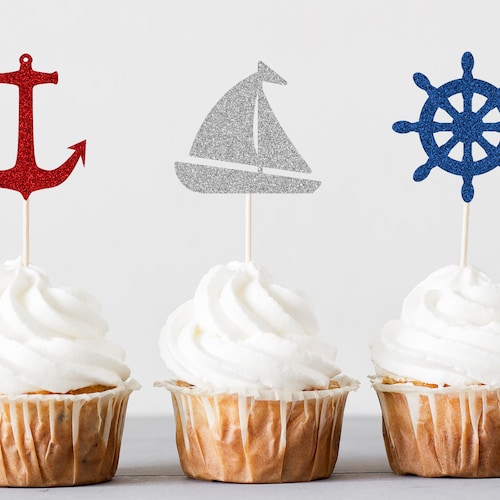 Nautical Cupcake Toppers Sailing Birthday Party Nautical Etsy